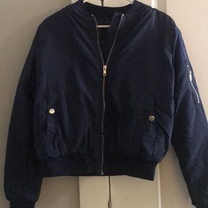 navy blue cropped jacket